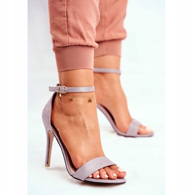 PS1 Dámské sandály na vysokém podpatku z eko semiše Grey Liberty šedá 2