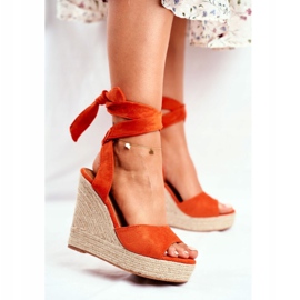PS1 Dámské sandály na klínu vázané oranžové Belleza oranžový 1