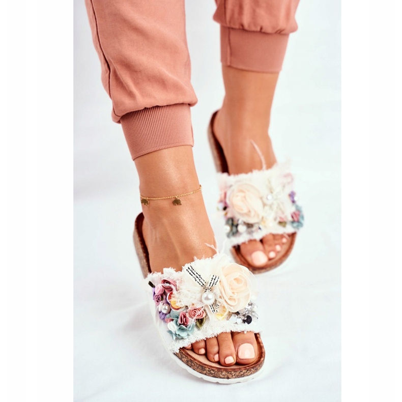 PS1 Dámské pantofle s květinami bílá Enrissa bílý vícebarevný 2