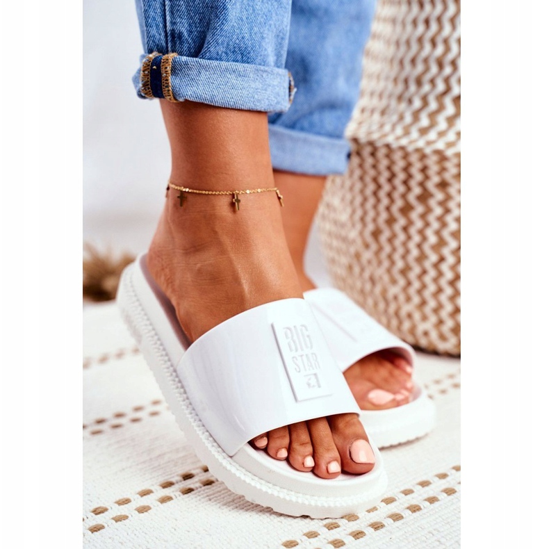 Dámské pantofle Big Star na platformě bílé FF274812 bílý 1