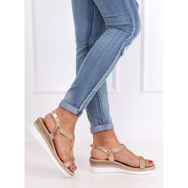 Klínové sandály na šampaňské L6629 Champagne růžový 2