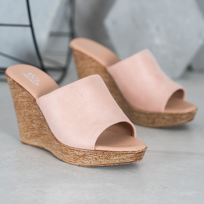 Small Swan Papuče z lehkého semiše růžový 2