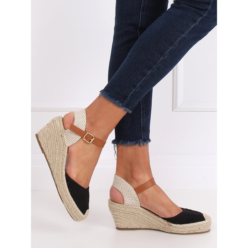 Černé espadrilky na klínech, černé S-819 černé černý 1