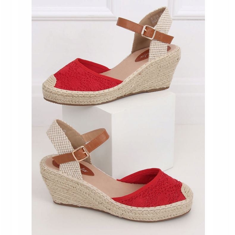 Červené espadrilky na klínech, červené S-819 červené 1 Červené espadrilky na klínech, červené S-819 červené 1