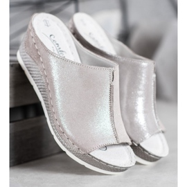 Filippo Stříbrné kožené pantofle šedá 1