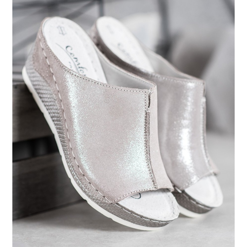 Filippo Stříbrné kožené pantofle šedá 1