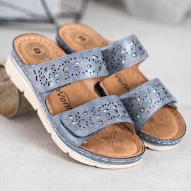 Evento Pohodlné pantofle na suchý zip modrý 1