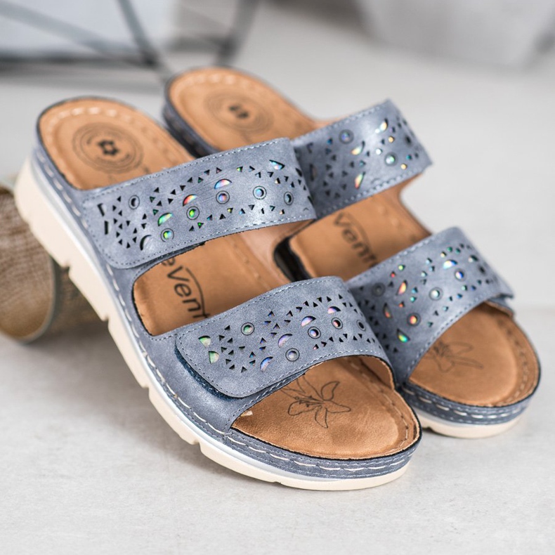 Evento Pohodlné pantofle na suchý zip modrý 1