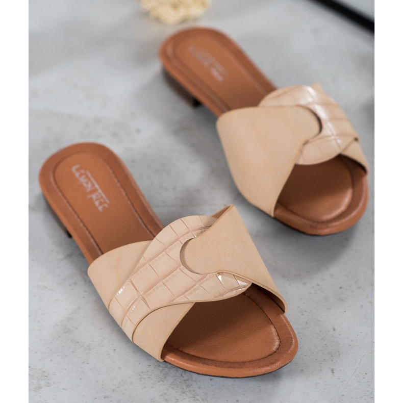 SHELOVET Elegantní pantofle z eko kůže béžový 1