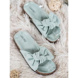 SHELOVET Semišové pantofle s mašlí zelená 1