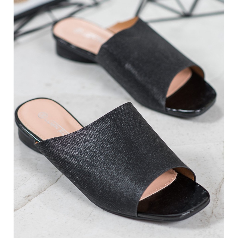 SHELOVET Elegantní pantofle se třpytkami černá 1