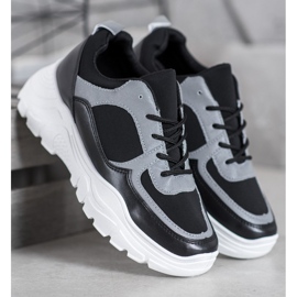 SHELOVET Módní šněrované tenisky černá 2