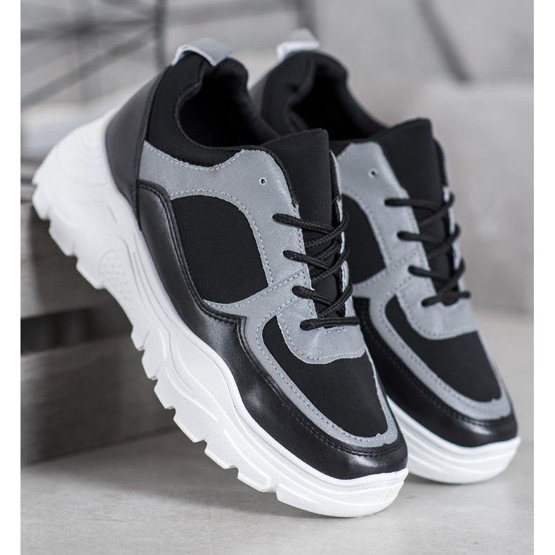 SHELOVET Módní šněrované tenisky černá 2