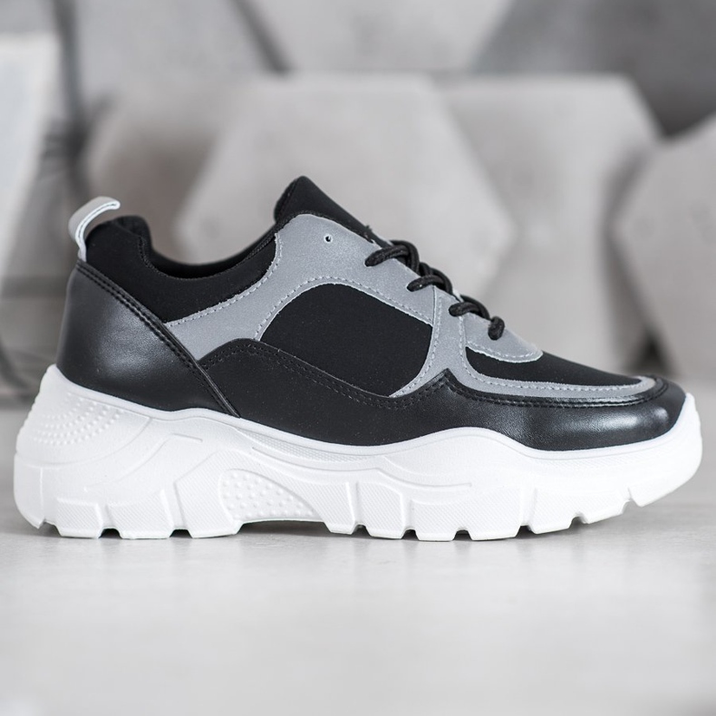 SHELOVET Módní šněrované tenisky černá 1