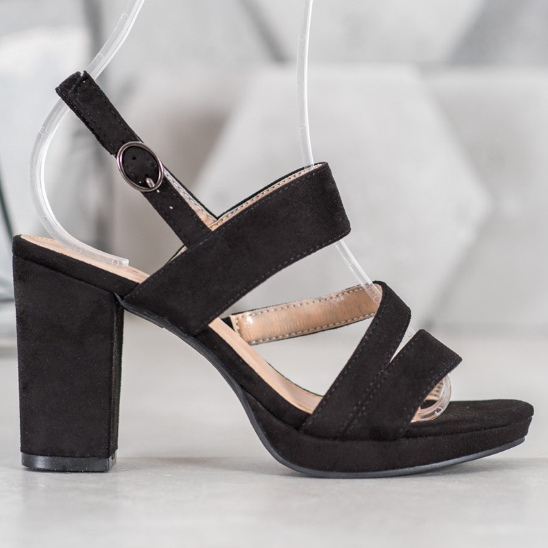 SHELOVET Semišové sandály na vysokém podpatku černá 1