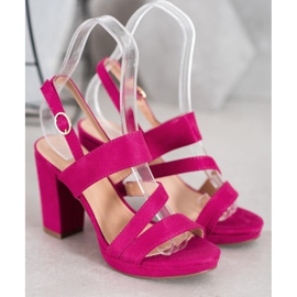 SHELOVET Semišové sandály na vysokém podpatku růžový 1