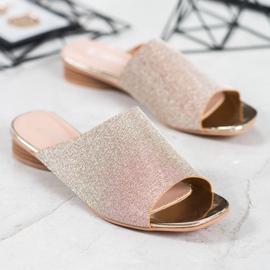 SHELOVET Elegantní pantofle se třpytkami žlutá 1