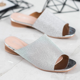 SHELOVET Elegantní pantofle se třpytkami šedá 1