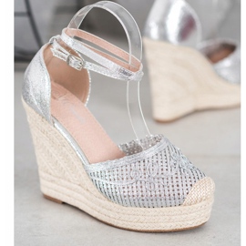 Weide Lesklé espadrilky na klínku šedá 1