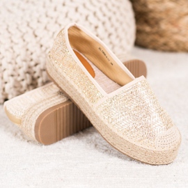 SHELOVET Pletené espadrilky na platformě žluť 1
