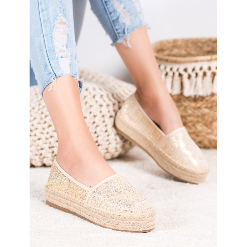 SHELOVET Pletené espadrilky na platformě žluť 2