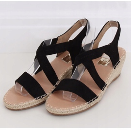 Černé sandály na klínové espadrilky černé S-823 Black černý 1