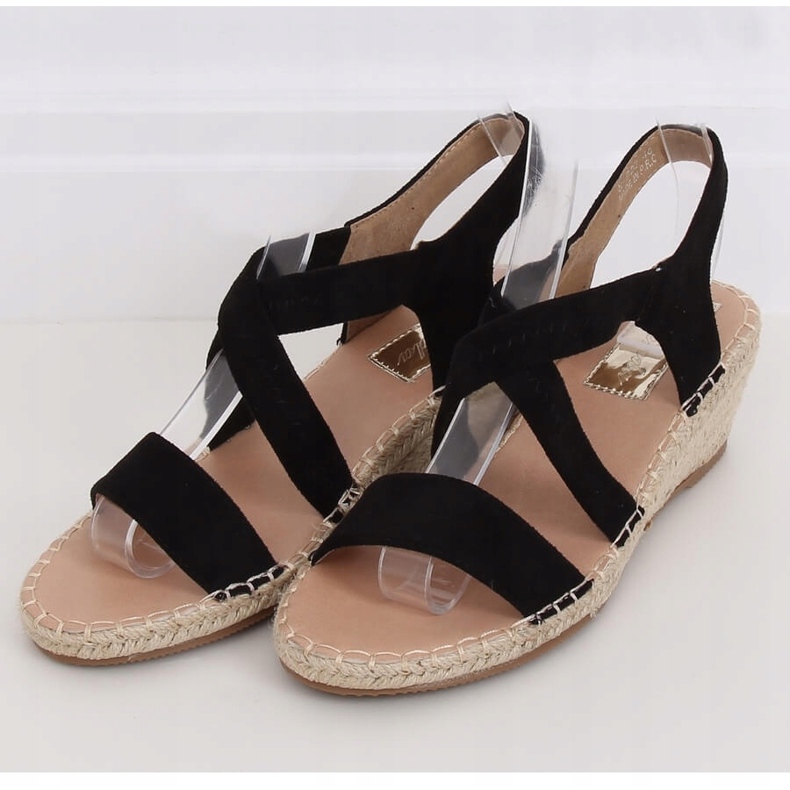 Černé sandály na klínové espadrilky černé S-823 Black černá 1