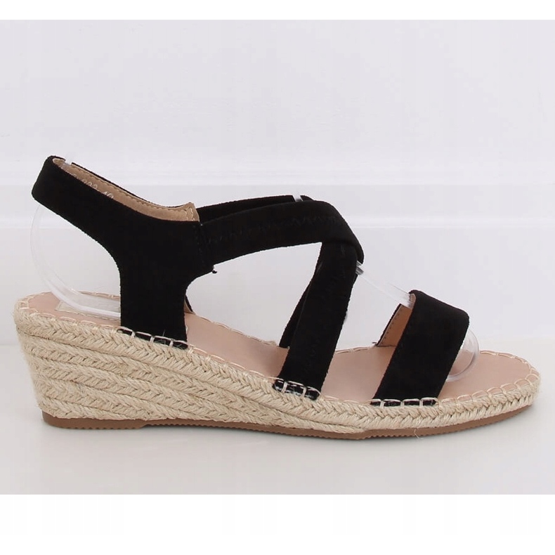 Černé sandály na klínové espadrilky černé S-823 Black černá 2