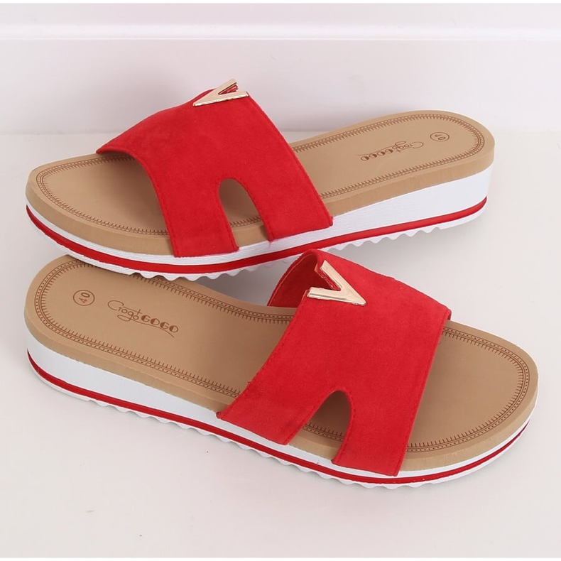 Červená Dámské červené pantofle G-5035 Red 2