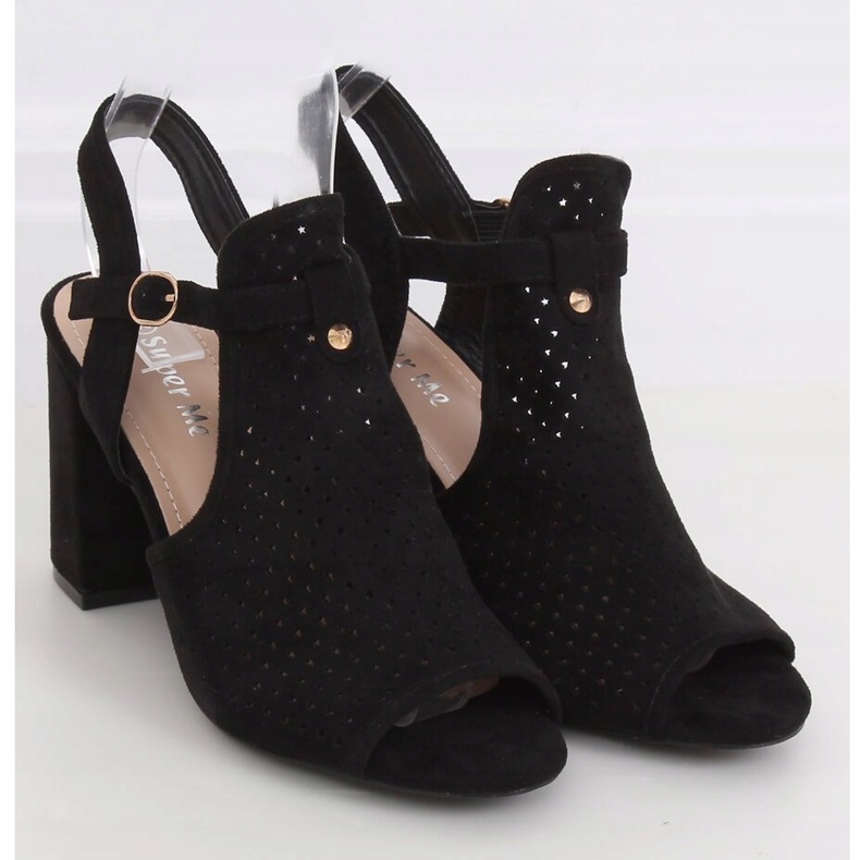 Černá LL79 Černé prolamované sandály na vysokém podpatku 1