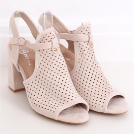 Prolamované béžové sandály na vysokém podpatku LL79 Beige béžový 1