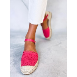 Malinové krajkové espadrilky L-1067 červené růžový 1