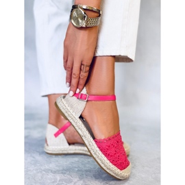 Malinové krajkové espadrilky L-1067 červené růžový 2