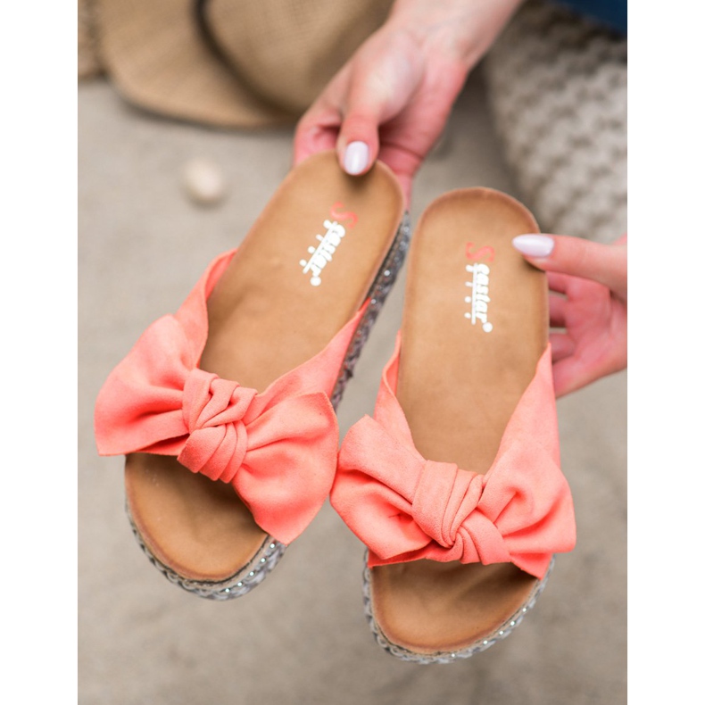 Seastar Semišové pantofle s dekorativní platformou červené oranžový 1