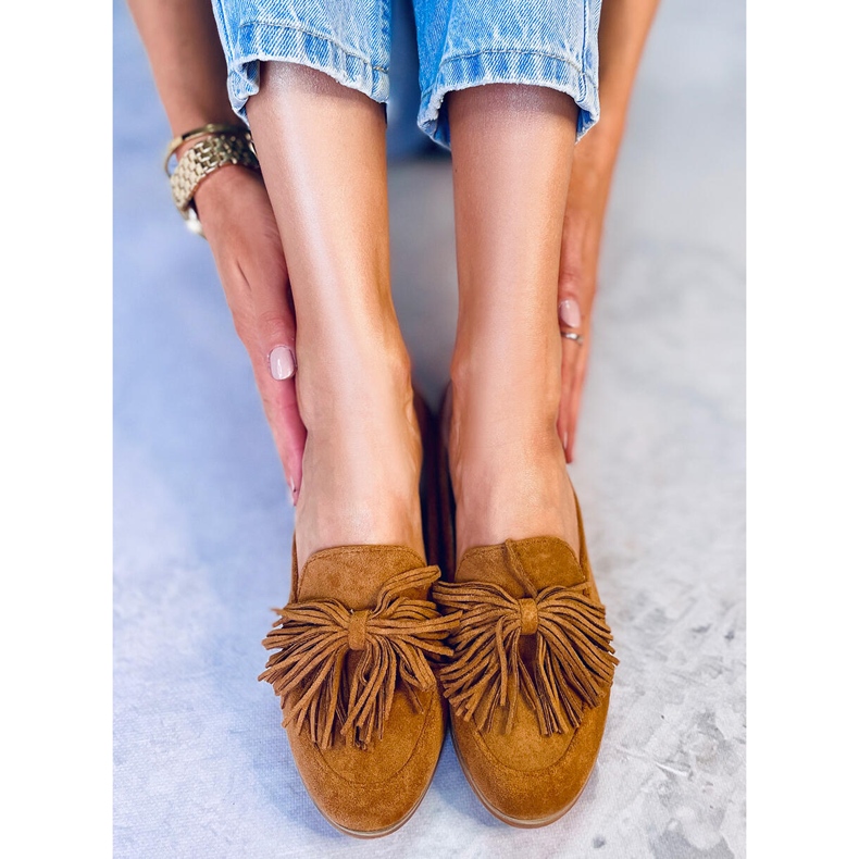 BM Dámské mokasíny s třásněmi velbloud T357P Camel hnědý 2