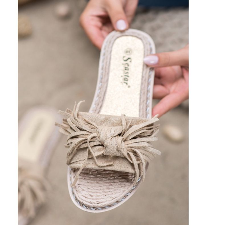 Seastar Pohodlné pantofle s třásněmi béžový 1