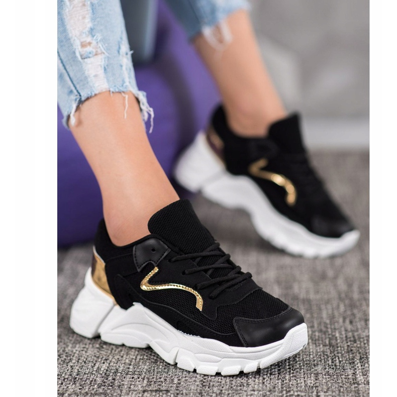 SHELOVET Stylové tenisky na platformě černá žlutá 1