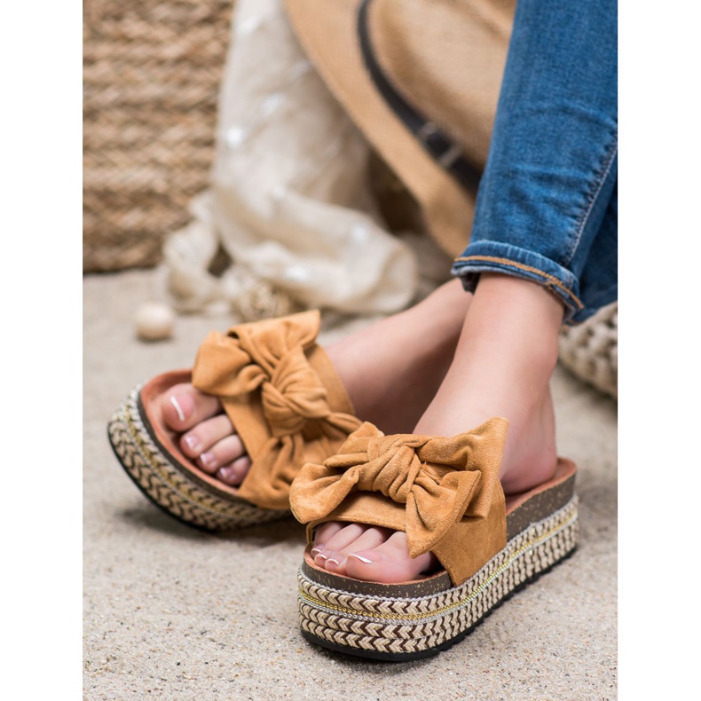 Seastar Pantofle S Mašlí Na Platformě hnědý vícebarevný 2 Seastar Pantofle S Mašlí Na Platformě hnědý vícebarevný 2