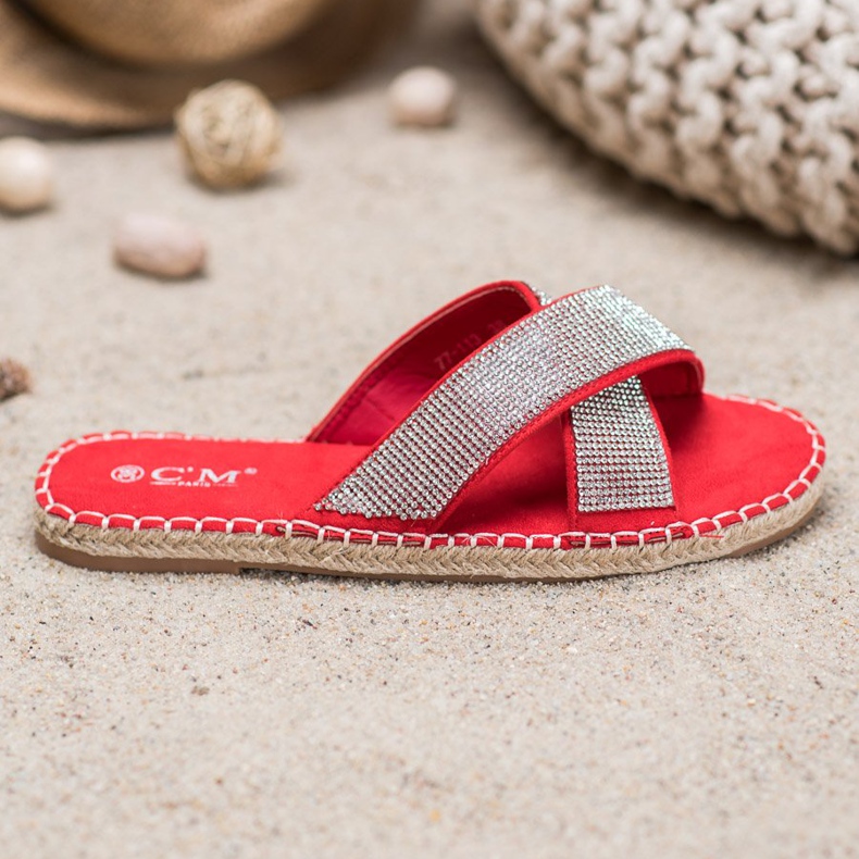 Cm Paris Stylové pantofle s kubickým zirkonem červené 2 Cm Paris Stylové pantofle s kubickým zirkonem červené 2