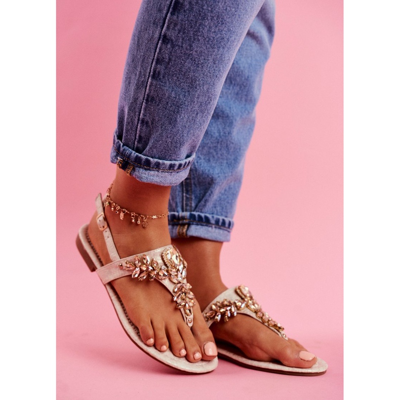 Sandály Žabky Krystaly pod kontrolou béžový zlatý 1