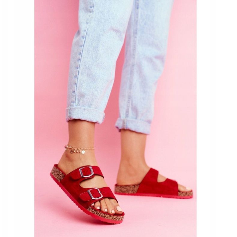 EVE Dámské pantofle na korku se sponami Red Si Senor červené 1