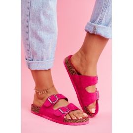 EVE Dámské pantofle na korku se sponami Fuchsie Si Senor růžový 1