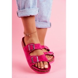 EVE Dámské pantofle na korku se sponami Fuchsie Si Senor růžový 2