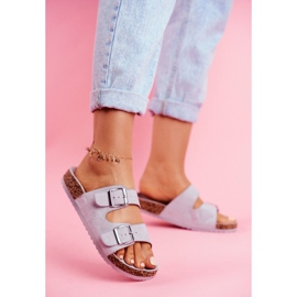 EVE Dámské pantofle na korku se sponami šedé Si Senor šedá 2