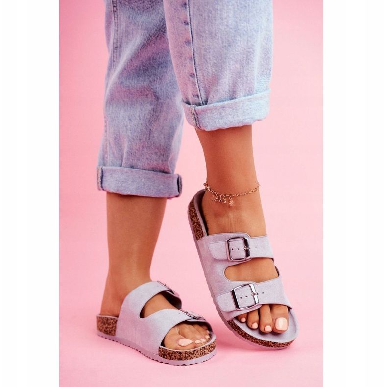 EVE Dámské pantofle na korku se sponami šedé Si Senor šedá 1