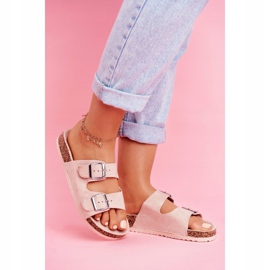 EVE Dámské pantofle na korku se sponami růžové Si Senor růžový 1