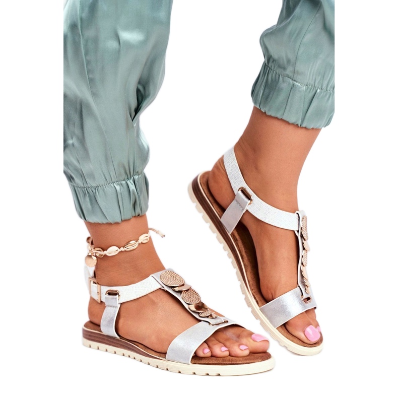 Evento dámské stříbrné sandály 20SD14 2067 bílý šedá 3