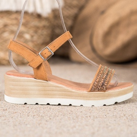 Renda Klínové sandály s krystaly hnědý 1 Renda Klínové sandály s krystaly hnědý 1