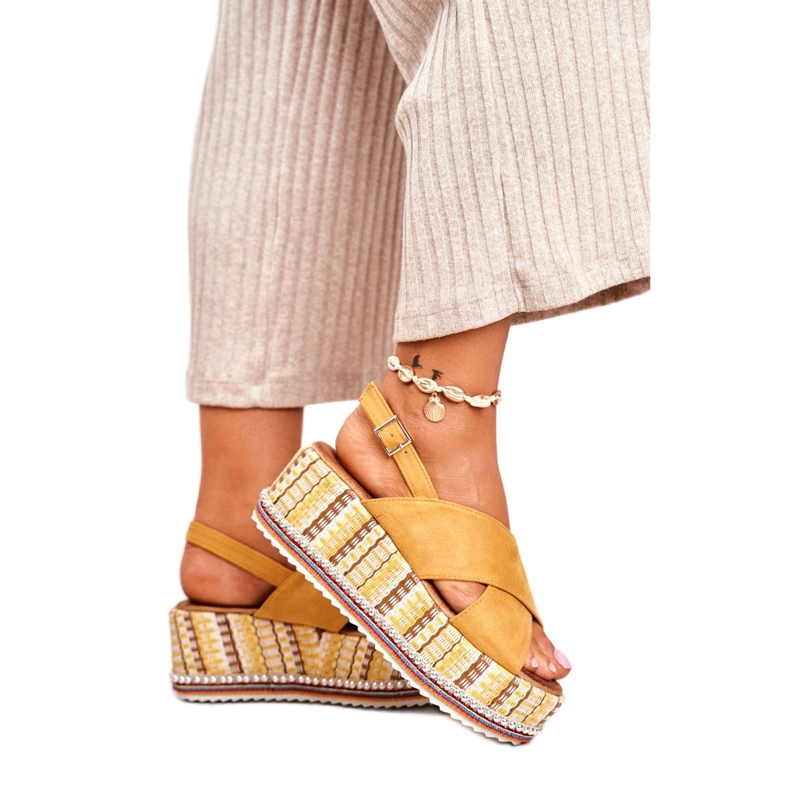 ADY Dámské sandály na klínu Espadrilles Yellow Sandy žluť 2