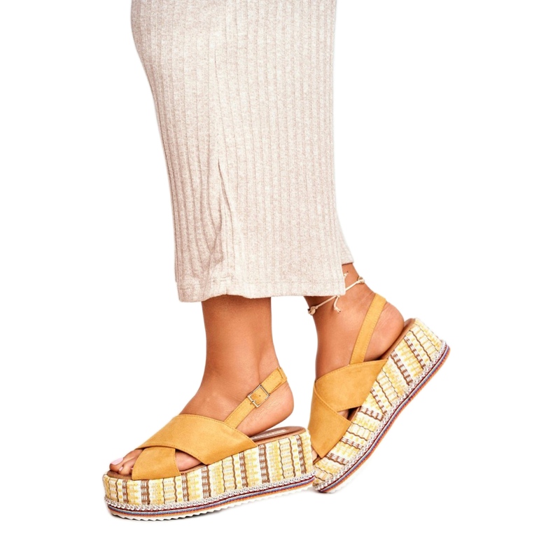 ADY Dámské sandály na klínu Espadrilles Yellow Sandy žluť 3